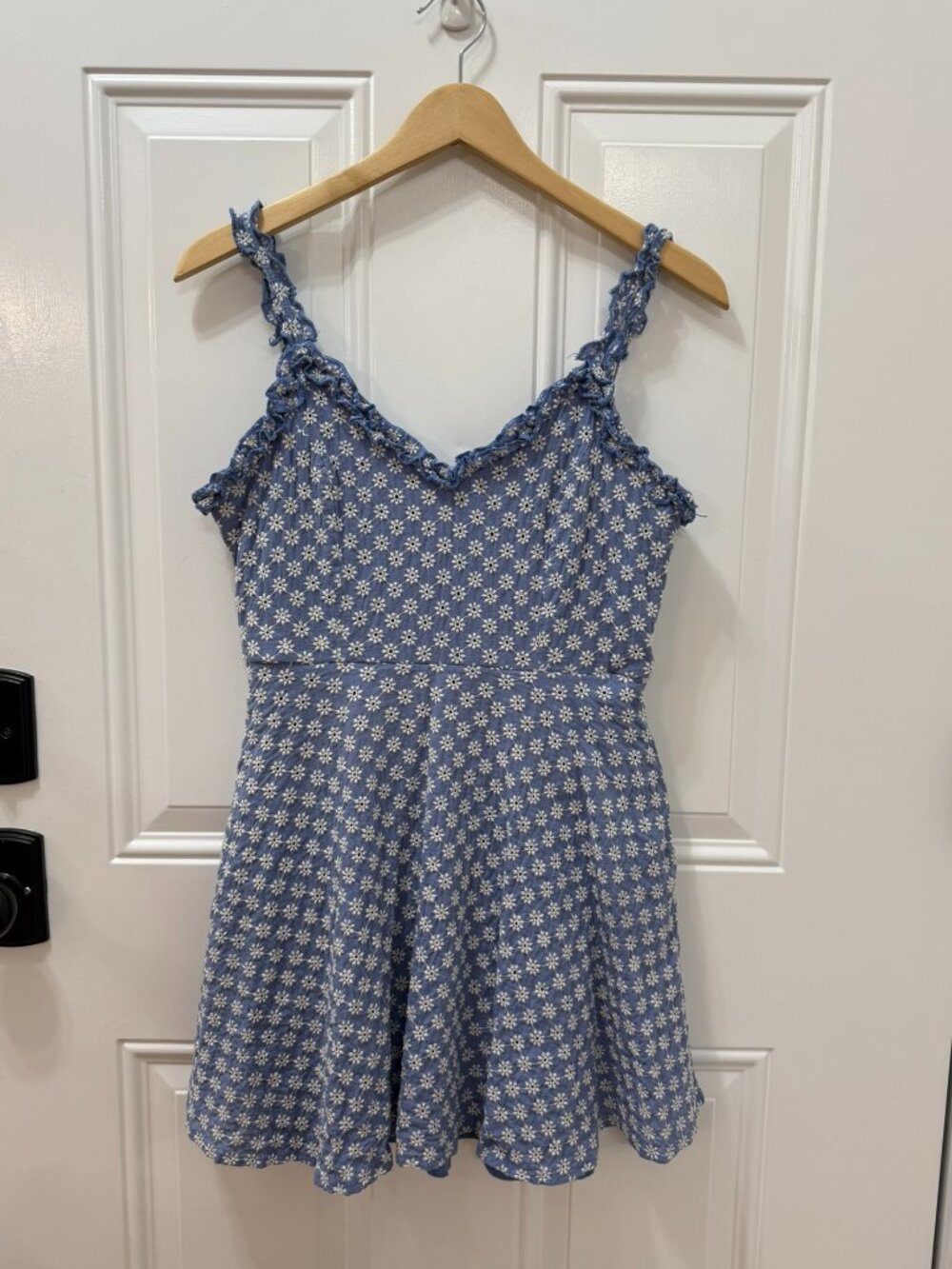 Altar'd State Blue Floral Eyelet Sundress Size Medium Fit & Flare Mini Dress